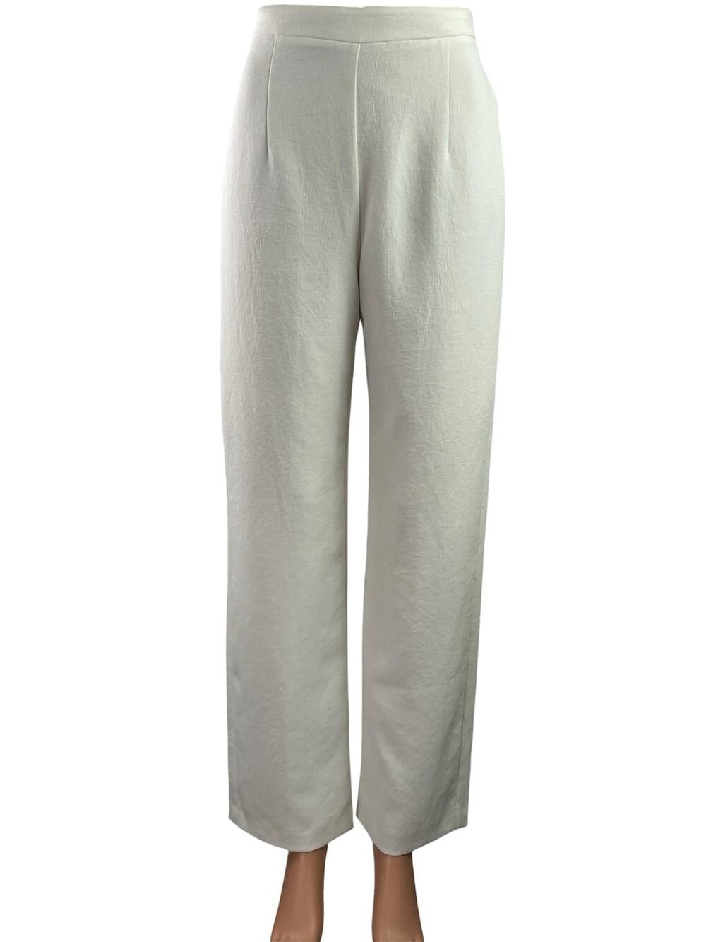 Kookai Womens White Pleated High Waist Straight Wide Leg Trousers Dress Pants 36